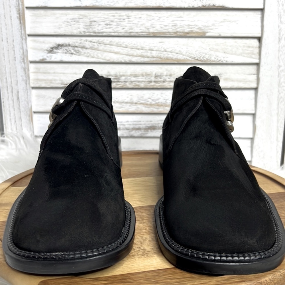 GOFFREDO FATINI l Black Suede Silver Side Snap Hardware Ankle Boot Size 40 / 9.5 - Picture 2 of 11